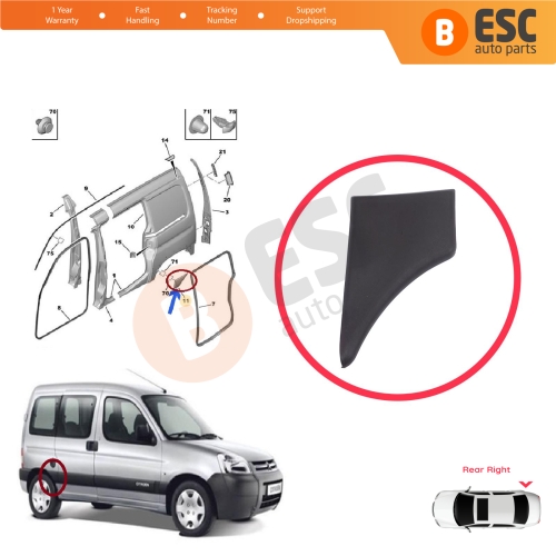 Rear Right Fender Trim Molding for Citroen Berlingo MK1 M49 M59 1996-2008 8547.K4