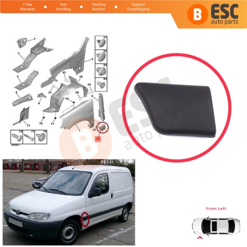 Front Left Fender Trim Molding for Peugeot Partner M49 1996-2002 Pre-Facelift 8544.F1