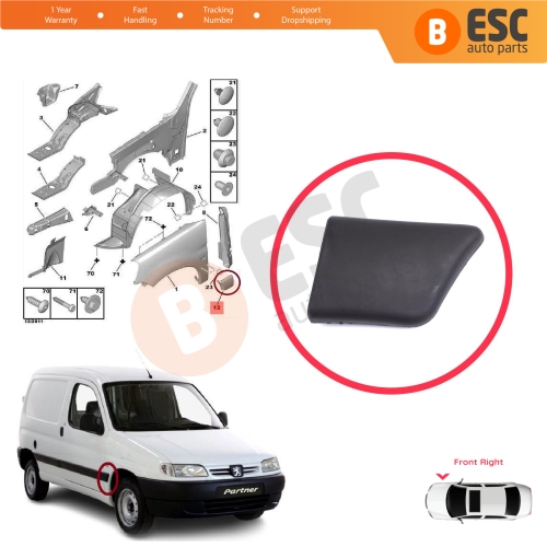 Front Right Fender Trim Molding for Peugeot Partner M49 1996-2002 Pre-Facelift 8544.F2