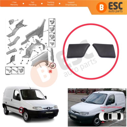 Front Left Right Fender Trim Molding for Peugeot Partner M49 1996-2002 Pre-Facelift 8544.F2 8544.F1