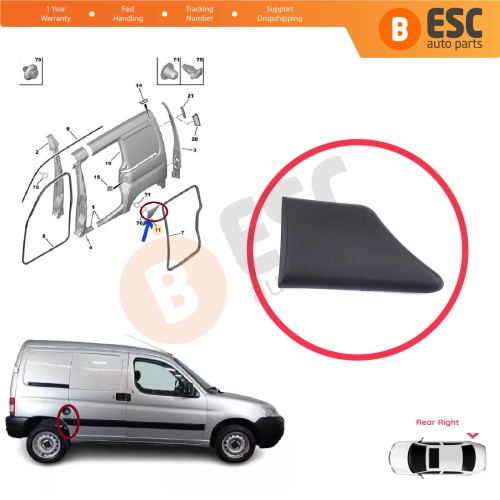 Rear Right Fender Trim Molding for Peugeot Partner MK1 M49 M59 1996-2008 8547.K5