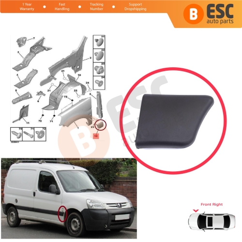 Front Right Fender Trim Molding for Peugeot Partner M59 2002-2008 Facelift 8544.J6