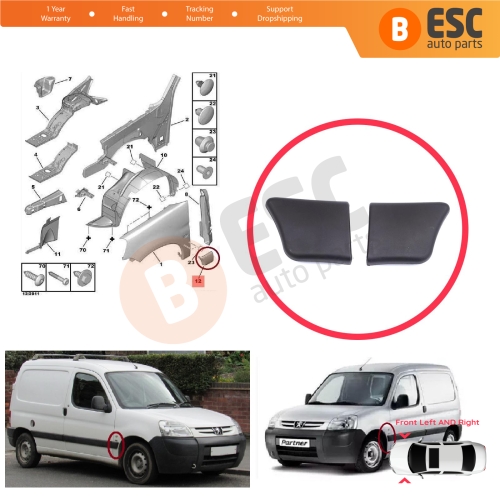 Front Left Right Fender Trim Molding for Peugeot Partner M59 2002-2008 Facelift 8544.J5 8544.J6