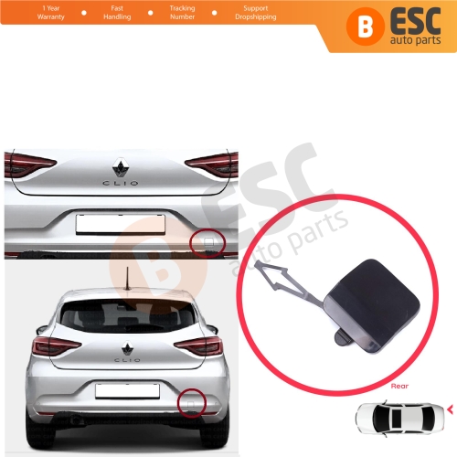 Rear Bumper Tow Eye Hook Cover Cap Primed for Renault Clio MK5 V B7 BJA 2019-2023 Pre-Facelift 511654352R