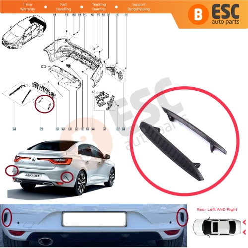 Rear Bumper Right Left Moulding Trim Vent Cover for Renault Megane MK4 LFB 2016-On Sedan 850760115R