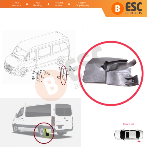 Rear Left Mud Flap Splash Guard for Mercedes Sprinter 906 NCV3 VW Crafter MK1 2006-2017 A9068820204