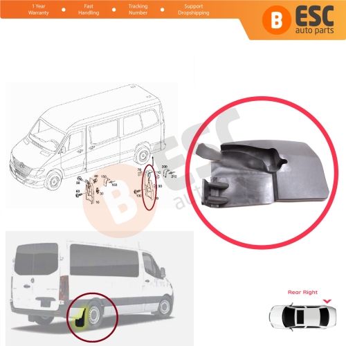 Rear Right Mud Flap Splash Guard for Mercedes Sprinter 906 NCV3 VW Crafter MK1 2006-2017 A9068820304