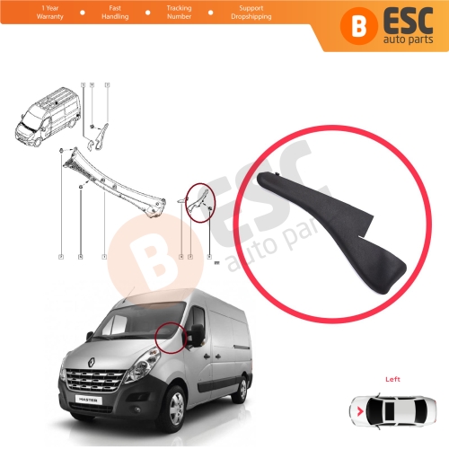 Windshield Moulding Trim Grille Bracket Strip Left for Renault Master MK3 Nissan NV400 Interstar Vauxhall Opel Movano B 668110012R
