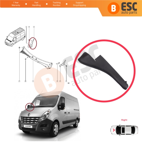 Windshield Moulding Trim Grille Bracket Strip Right for Renault Master MK3 Nissan NV400 Interstar Vauxhall Opel Movano B 668100009R