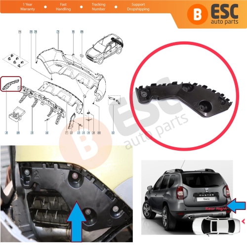 Rear Bumper Mount Holder Support Bracket Right for Renault Dacia Duster MK1 HS 2010-2017 622200010R