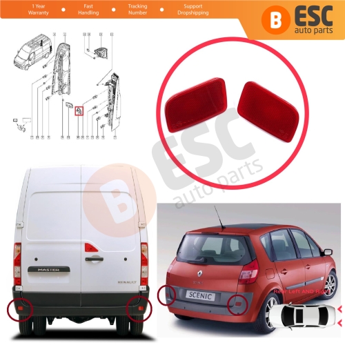 Rear Right Left Side Bumper Reflex Reflector for Renault Master 3 Scenic 2 Nissan NV400 Interstar Vauxhall Opel Movano B X62 8200152642 8200152643