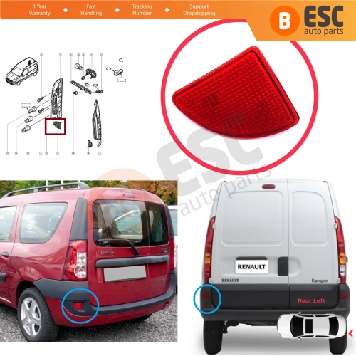 Rear Left Side Bumper Reflex Reflector for Renault Kangoo MK1 Express Nissan Kubistar X76 Dacia Logan MK1 KS MCV Van 2004-2008 7700308720
