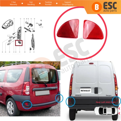Rear Left Right Side Bumper Reflex Reflector for Renault Kangoo MK1 Express Nissan Kubistar X76 Dacia Logan MK1 KS MCV Van 2004-2008 77003087207700308719