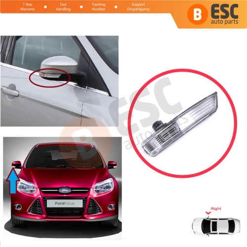 Right Side Door Wing Mirror White Clear Indicator Lamp Lens for Ford Focus 2007-2020 Mondeo MK4 2007-2015 8M5113B384AA
