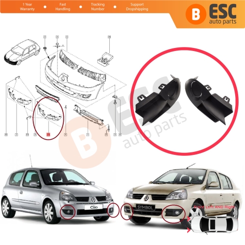 Front Bumper Fog Light Frame Housing Left Right for Renault Clio II Phase 4 Symbol MK1 Campus 2006-2008 7702295498