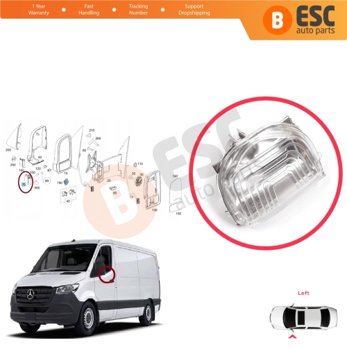 Left Side Door Wing Mirror White Clear Indicator Lamp Lens for Mercedes Sprinter MK3 907 910 2018-On 9109064700