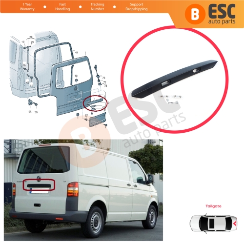 Rear Tailgate Number Plate Light Housing Strip For VW Transporter T5 2003-2015 7E0827329F