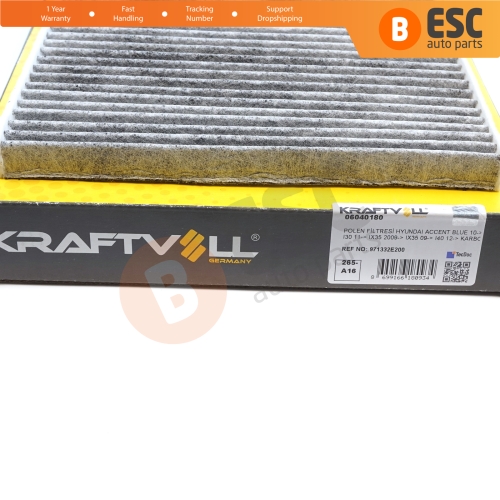 Cabin Air Particulate Pollen Carbon Filter Genuine KRAFTVOLL 06040180 for Hyundai Tucson JM ix35 LM Genesis MK1 2 Accent MK4 RB Veloster FS i40 VF