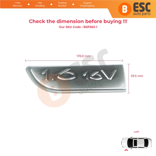 Chrome 1.6 16V Badge Emblem 8200209130 Left For Renault Megane MK2 Scenic MK2