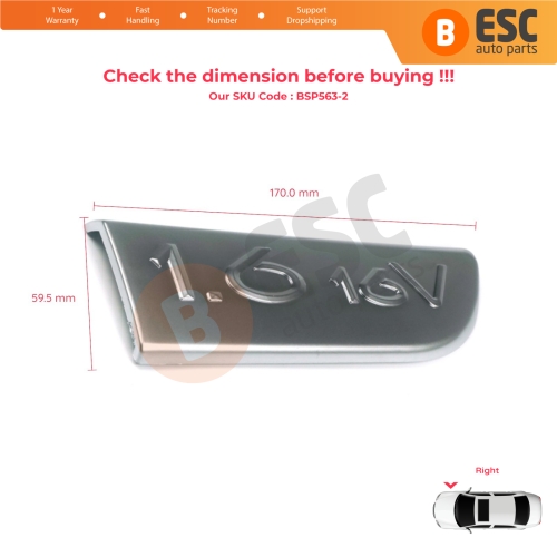 Chrome 1.6 16V Badge Emblem 8200209130 Right For Renault Megane MK2 Scenic MK2