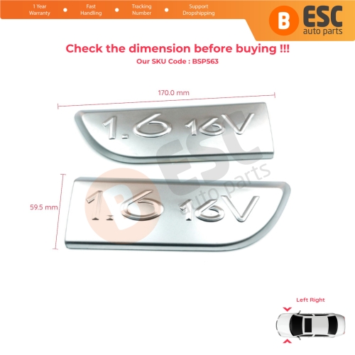 2 Pieces Chrome 1.6 16V Badge Emblem 8200209130 Left and Right For Renault Megane MK2 Scenic MK2
