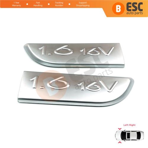 2 Pieces Chrome 1.6 16V Badge Emblem 8200209130 Left and Right For Renault Megane MK2 Scenic MK2