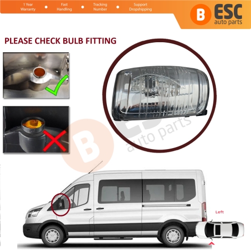 Left Side Door Wing Mirror White Clear Indicator Lamp Lens for Ford Transit MK8 T18 V363 2013-On 1847387 