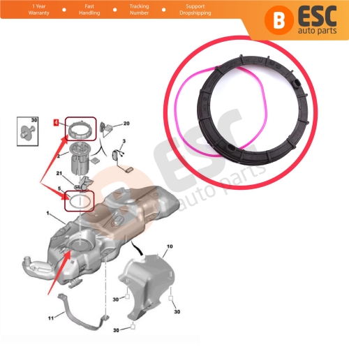 Fuel Tank Sender Unit Pump Locking Seal Cover O Ring for Citroen Peugeot 9633283880 153130 153129