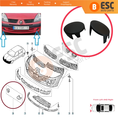 Front Bumper Fog Lamp Plug Light Hole Cover Cap Left and Right For Renault Clio MK2 II BB CB Symbol Thalia MK1 I LB 1998-2016 7701209099