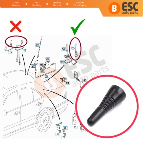 Roof Telephone Antenna Mast Cover Cap for Mercedes W202 S202 W208 C208 W210 S210 W140 C140 W463 2028270031