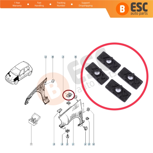 4 Pieces Front Fender Wing Plate Retaining Fixing Clips for Renault Clio Ypsilon MK2 Espace MK4 Thalia Scenic Megane MK1 7700412158 