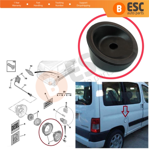 Fuel Tank Cap Cover For Citroen Berlingo MK1 1996-2011 Peugeot Partner MK1 1996-2015  1508.E3