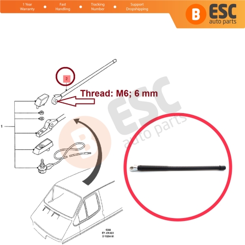 Roof Aerial Mast AM FM Radio Antenna Rod For Ford Transit VE83 CY EY  T12 T15 1985-2000 1052357