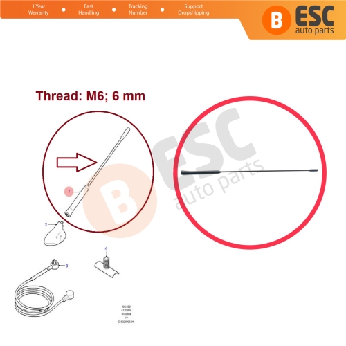 Roof Aerial Mast AM FM Radio Antenna Rod M6 6 mm For Ford Mondeo Focus C-Max Fiesta Transit Connect Kuga Ka Scorpio Escort Puma 97GP18A886AB