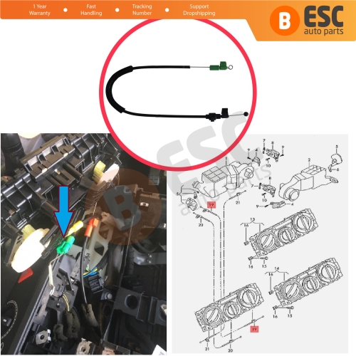 Defroster Flap Control Green Cable for VW Transporter Multivan Caravelle T5 T6 Amarok 2H 7H1819835C 