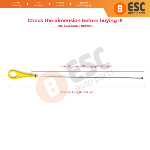 Oil Level Measurer Rod Dipstick 445 mm for Ford B C Max Fiesta Focus Fusion Ikon Mondeo Volvo Mazda 2 YS6G6750BC 