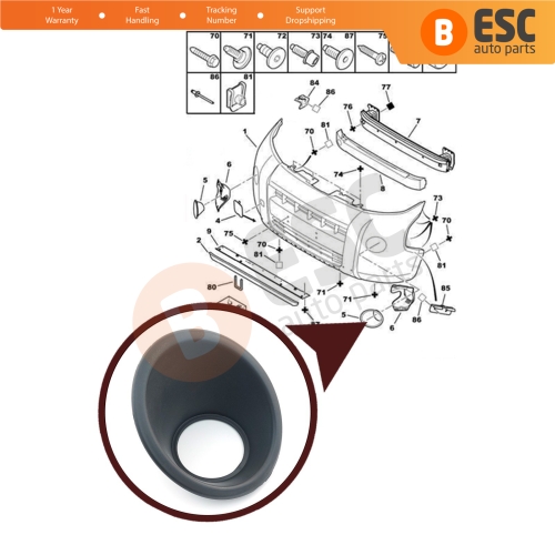 Fog Light Surround Frame Housing 7452TK Left Black for Fiat Fiorino Qubo Nemo Bipper