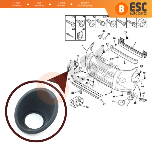 Fog Light Surround Frame Housing 7452TJ Right Black for Fiat Fiorino Qubo Nemo Bipper