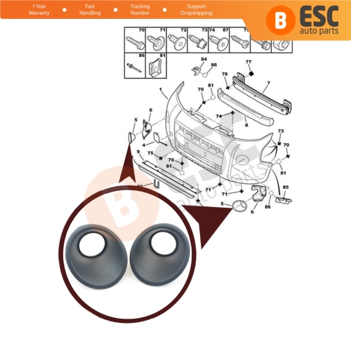 Fog Light Surround Frame Housing 7452TJ 7452TK Black for Fiat Fiorino Qubo Nemo Bipper
