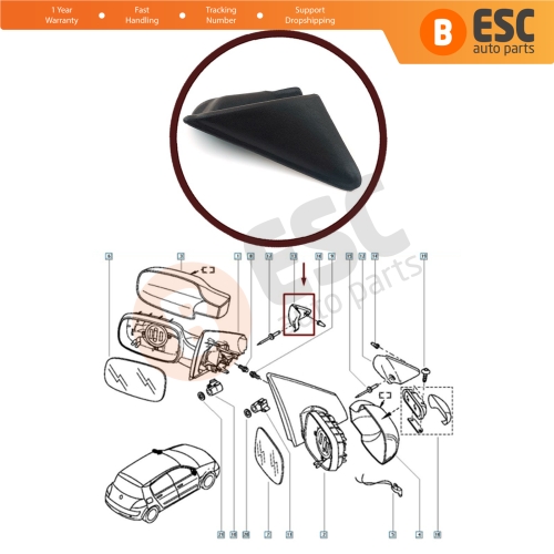 Left Door Wing Side Mirror Finisher Trim Panel 8200073430 for Renault Megane MK2