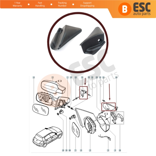 Door Wing Side Mirror Finisher Trim Panel 8200073430 31 for Renault Megane MK2