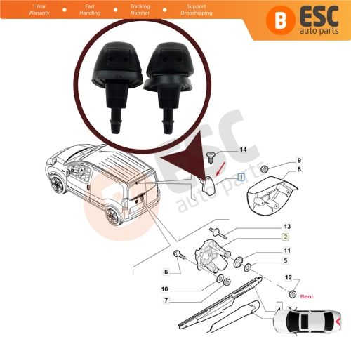 Rear Window Washer Jet Nozzle for Fiat Doblo Fiorino Punto Nemo Bipper Combo Ram 60666173