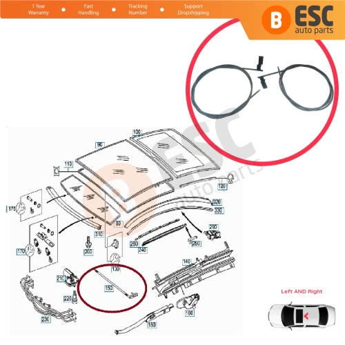 Panoramic Sunroof Sun Blind Cables for Mercedes C Class Coupe CL203 2001-2008 CLC Class CL203 2008-2011 2037800289 2037800189