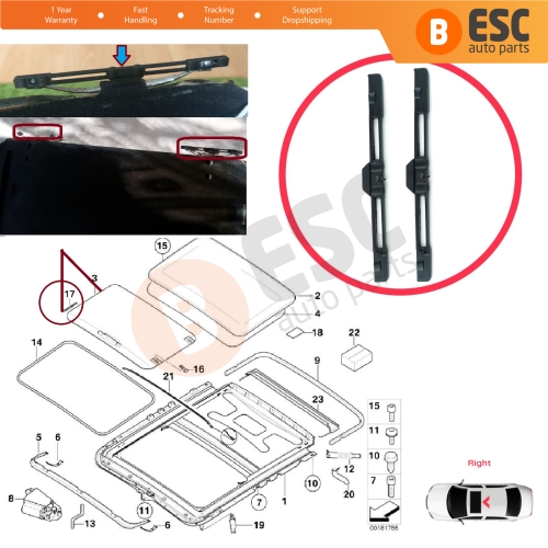 2 Pieces Sunroof Shade Curtain Right Side Slider for BMW 3 Series E46 1997-2006 54138246025