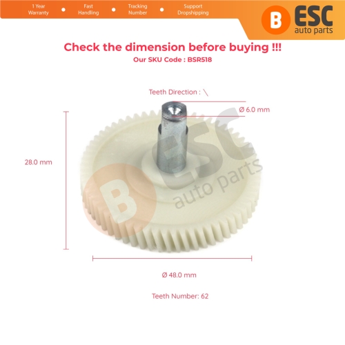 Sunroof Motor Repair Gear with Shaft for Mini Cooper Diameter 48 mm 62 Teeth