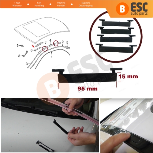 4 Pieces Roof Molding Port Bag Cover 2046983530 for Mercedes C Class W204 2007-2014 95 mm*15 mm