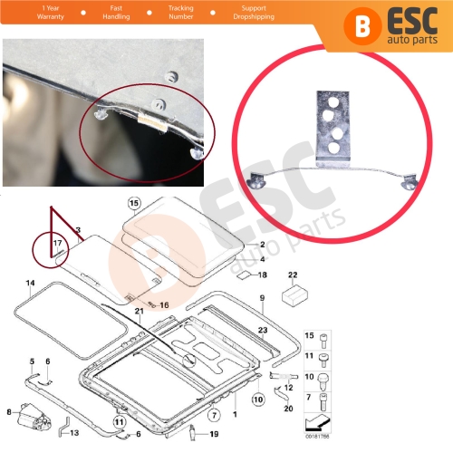 Sunroof Shade Curtain Slider Runner Right Side Clips Metal Spring for BMW 3 Series E46 1997-2006 54138246025