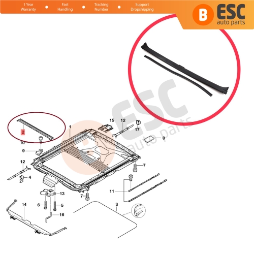 Sunroof Rain Gutter Drip Moulding for BMW 5 Series E39 1996-2003 X5 E53 2000-2006 54128203811