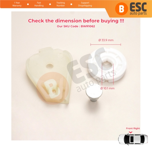 Front Right Window Regulator Repair Corner Cable Roller Pulley Clips Pin Set 1 for Fiat Doblo MK1 MPV Van 119 223 2001-2010 51718403