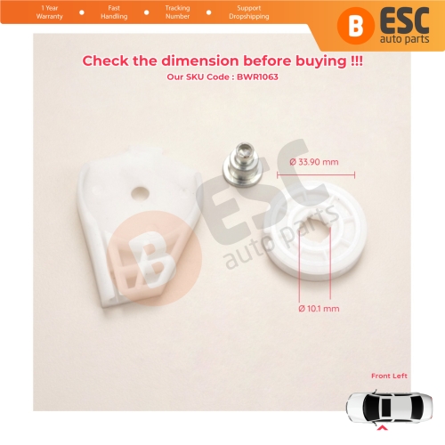 Front Left Window Regulator Repair Corner Cable Roller Pulley Clips Pin Set 1 for Fiat Doblo MK1 MPV Van 119 223 2001-2010 51718404